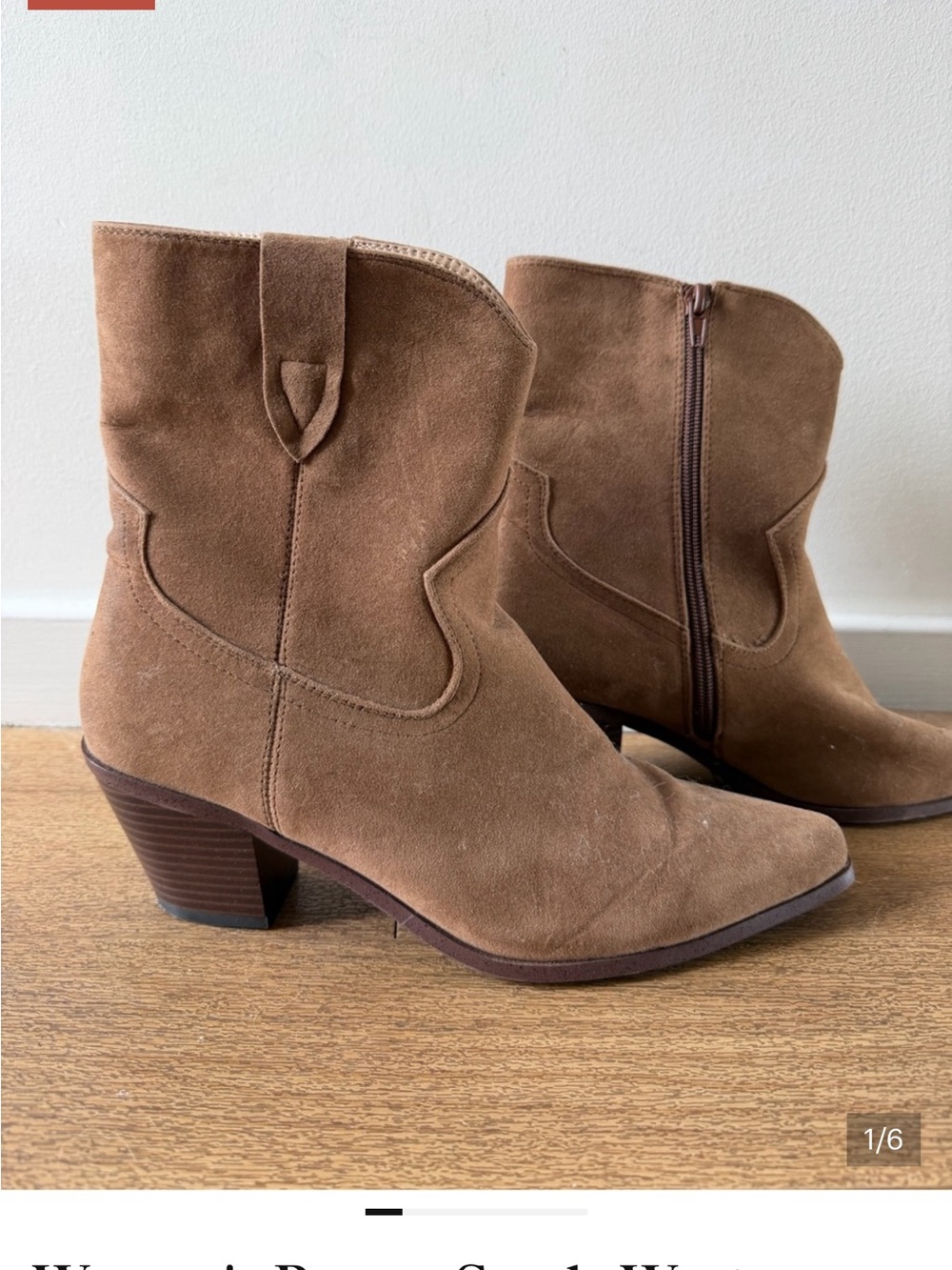 Women’s Suede Western Ankle Boots in Brown